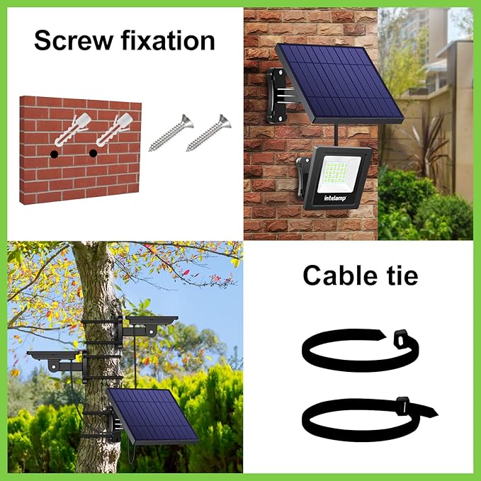 intelamp Solar Lights Outdoor, 4400mAh Solar Powered Flood Lights, Security Floodlight Dusk to Dawn Auto On/Off IP65 Waterproof for Wall Porch, Balcony, Yard, Garage Barn, Garden, Lawn