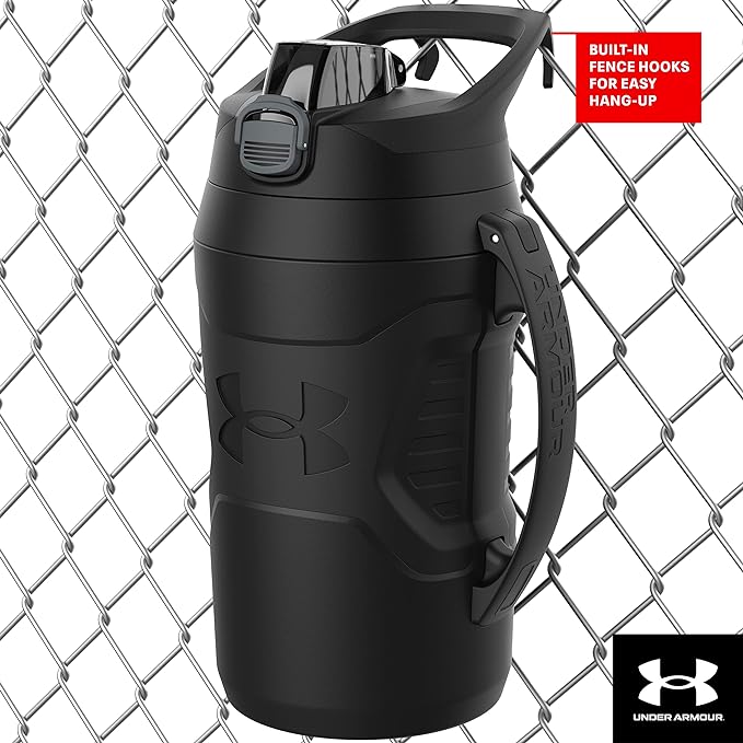 Under Armour Half Gallon Water Bottle Insulated, 64oz Insulated Water Bottle with Handle, Fence Hook, Leak Resistant, for Baseball, Football & More - Blaze Orange/Black
