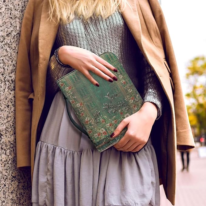 Leather Bible Covers for Women Small Size Bible Case for Grils Bible Bag Tote with Leather Bookmark,Vintage Boho Flowers
