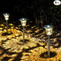 GIGALUMI 8 Pack Solar Pathway Lights, Solar Garden Lights Outdoor Warm White, Waterproof Led Path Lights for Yard, Patio, Landscape, Walkway (Stainless Steel)