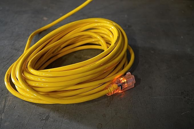 Southwire Yellow Jacket Heavy Duty Extension Cord - Reliable Outdoor Power for Tools & Equipment - Lighted End with Weather Resistant SJTW Jacket - 25 Foot
