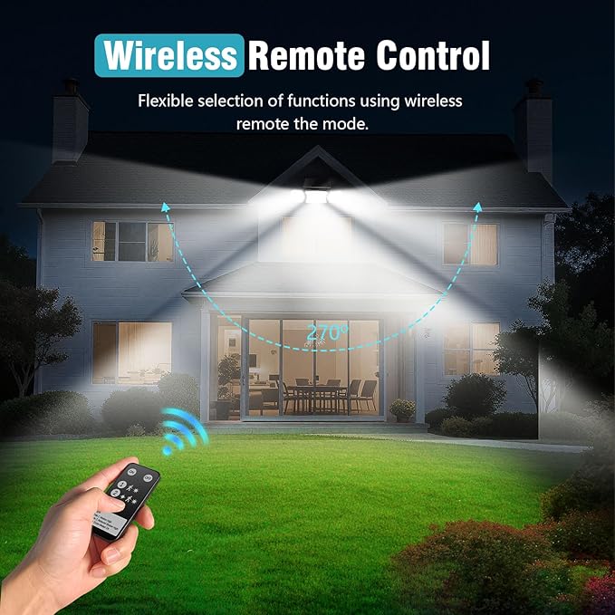 Solar Lights Outdoor Waterproof- 2800LM 200LED Solar Motion Sensor Lights, 3 Heads & 3 Modes Flood Lights, 270° Wide Angle Solar Powered Security Lights for Yard, Garage(1 Pack)