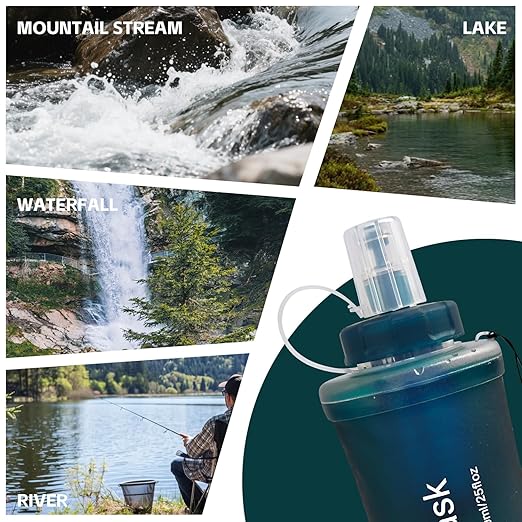 AXEN Collapsible Water Bottle with Filter System, Soft Hydration Flask for Trail Running, Camping, Hiking, Cycling, 500ml Slate Green