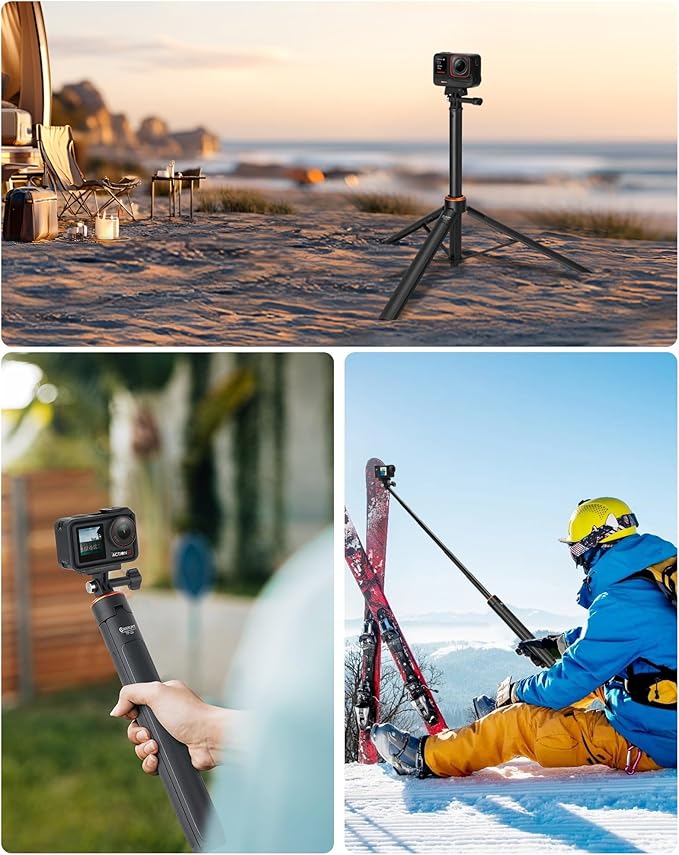 53.5" Action Camera Selfie Stick Tripod for DJI Osmo Pocket 3, GoPro Hero 13/12/11/10/Max2, DJI Action 5 Pro/4, 2-in-1 Extendable Travel Vlog Handle Stand/Accessory for Vlog Video Recording