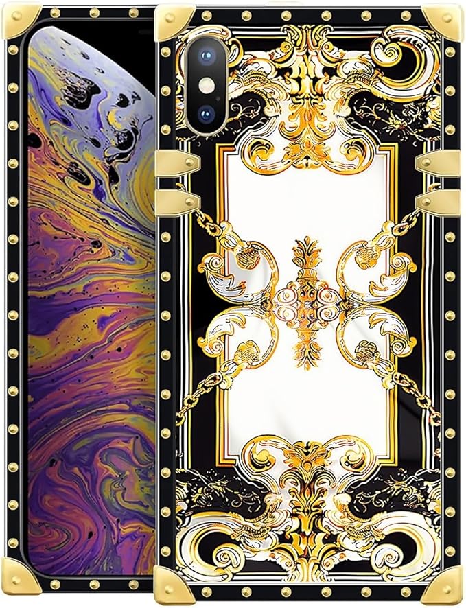 Compatible with iPhone Xs Max Case, Gold Grain Flowers Luxury Golden Decoration for Girl Women Soft TPU Shockproof Protective Hard PC Back for iPhone Xs Max
