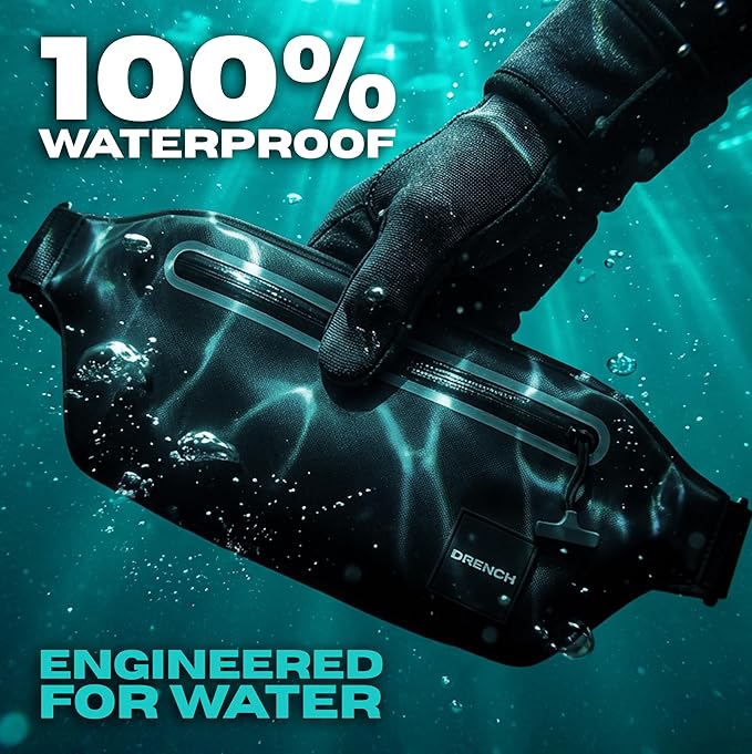 Drench 100% Underwater Waterproof Fanny Pack. Waist Pack. Submersible Waterproof Phone Pouch. Dry Bag for Swimming, Boating, SUP & Snorkelling. Underwater Phone case. Floating Belt Bag