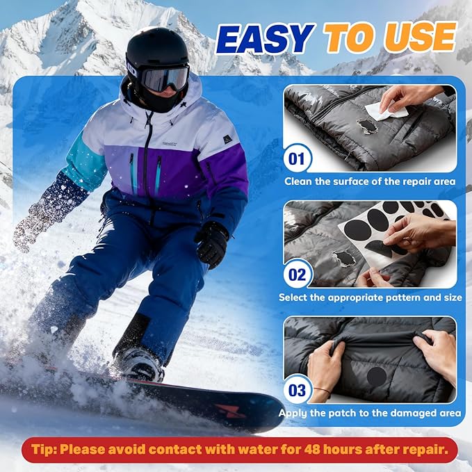 35Pcs Down Jacket Repair Patch Kit Pre-Cut Nylon Patches for Clothes Self-Adhesive Fabric Tape Waterproof Lightweight Outdoor Gear Tenacious Repair Tape for Puffer Jacket Coat Tent Backpack(Navy Blue)