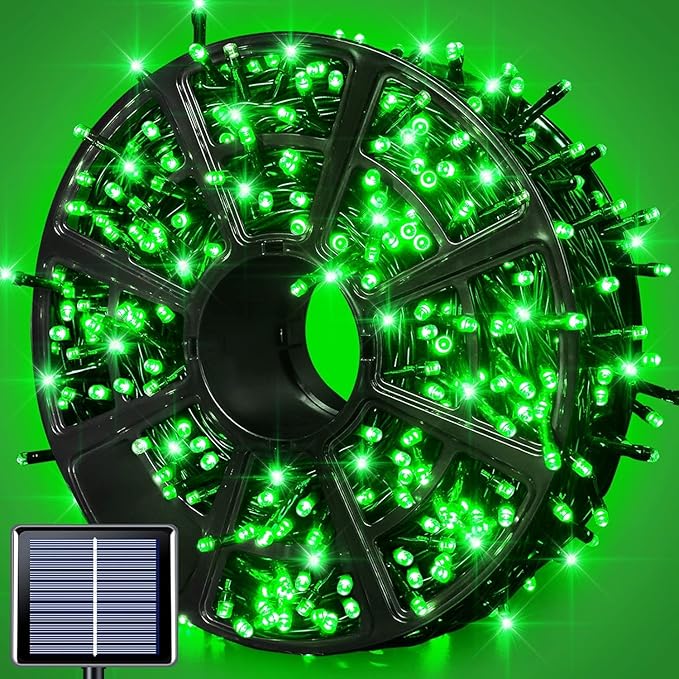 JMEXSUSS 600 LED Green Solar Christmas Lights, 206.7 ft Solar String Lights Outdoor Waterproof, 8 Modes Green String Light for Outside Yard Patio Tree Christmas Halloween Decorations