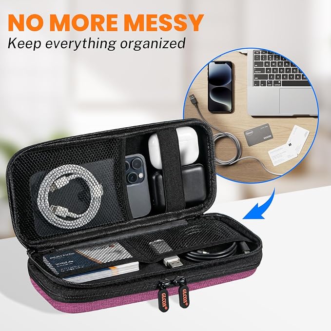 Double-Layer Carrying Case - Hard Shell Electronic Organizer Zipper Travel Case - Portable Tech Accessories Storage Pouch Bag for Charger, Adapter, Anker Power Bank, Phone, Battery, Cord, Cable, Card