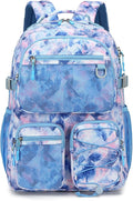 Lohol Multi-Pocket Backpack for School College Travel, Heavy Duty Big Bookbag with 15.6 inch Laptop Compartment (Blue Pink Tie-Dye
