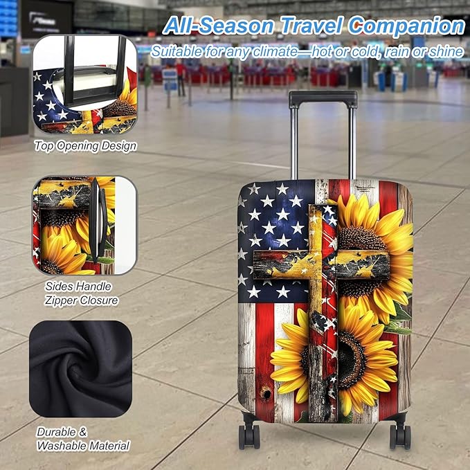 Luggage Cover Protector for 22-24 Inch Suitcases, TSA Approved Elastic Travel Suitcase Covers, Anti-Scratch Washable Luggage Sleeve for Carry On & Checked Bags, Cross American