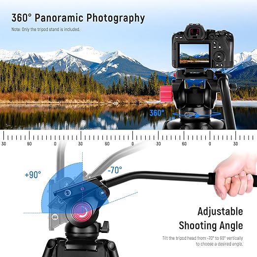 NEEWER 79"/200cm Video Tripod, Heavy Duty Aluminum Alloy Camera Tripod Stand with 360° Fluid Drag Head, QR Plate Compatible with Canon Nikon Sony and Other DSLR Camera Camcorder, Load Up to 17.6lb/8kg