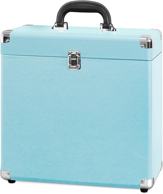 Victrola Collector – Record Storage Case – Holds 30+ Vinyl Turntable Records, Heavy-Duty Hardware, Hinges, & Smart Metal Corners, Portable with Easy-Carry Handle (Turquoise)