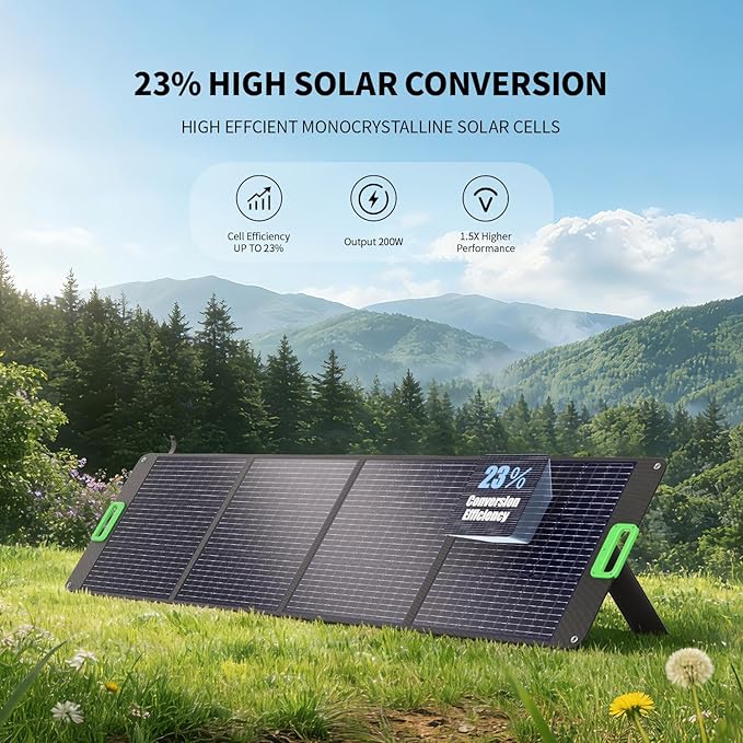 200W High Efficiency ETFE Foldable Solar Panel for Portable Power Station, IP65 Waterproof Solar Charger with Kickstands, DC XT60 & Anderson Outputs for Outdoor RV Camping Emergency Blackout