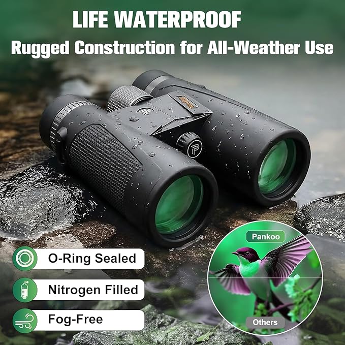 Pankoo 20x56 Binoculars for Adults High Powered - Large View Waterproof Binoculars with Clear Low Light Vision - Compact Binocular Essentials for Hunting Camping Cruise Travel Bird Watching Sports