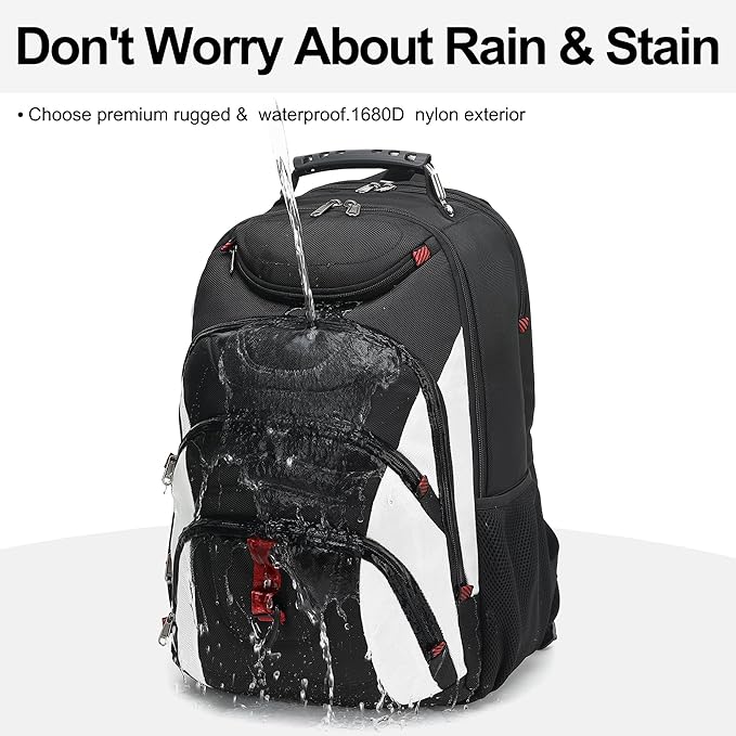 Boavan Laptop Backpack for men, 17.3 inch Laptop Bag with USB Port, Waterproof Travel Work Backpack Purse, Anti-Theft Teacher Nurse Doctor Casual Bookbags Office Business backpack，White