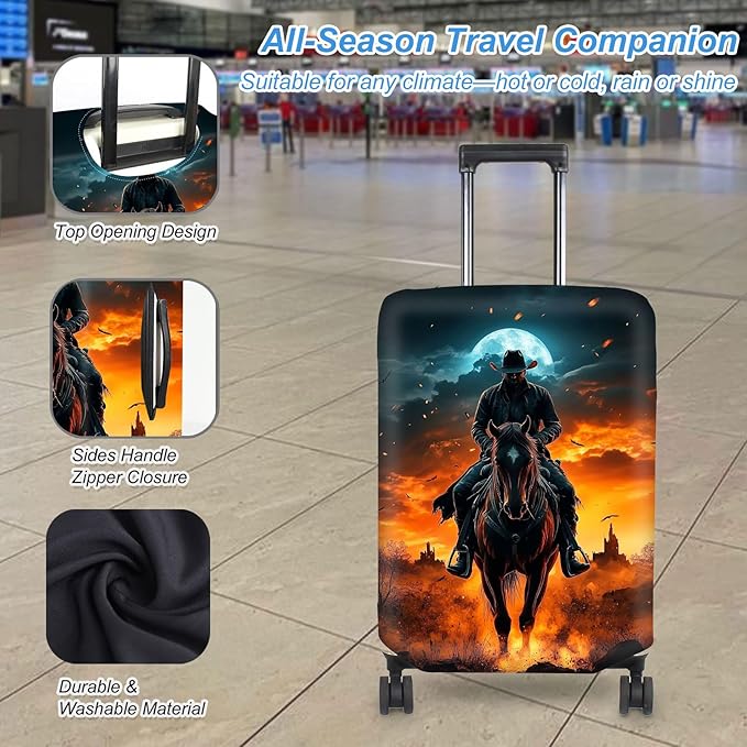 Luggage Cover Protector for 19-20 Inch Suitcases, TSA Approved Elastic Travel Suitcase Covers, Anti-Scratch Washable Luggage Sleeve for Carry On & Checked Bags, Man Riding Horse