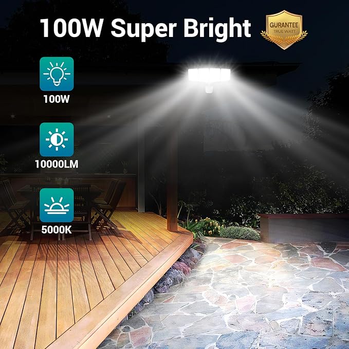USTELLAR 100W 10000LM LED Security Lights Motion Sensor Outdoor, Remote Control 4 Heads LED Flood Light Outdoor, 5000K Daylight, IP65 Waterproof, Bright Motion Detected Light Outside Yard-2 Pack