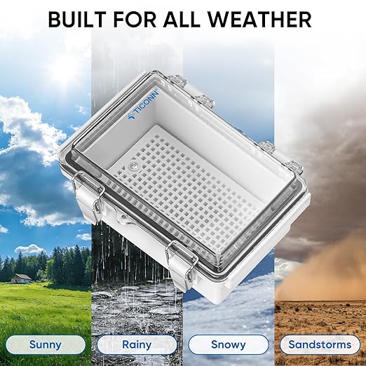 TICONN Outdoor Electrical Box Waterproof, Junction Box IP67 ABS Plastic Enclosure with Hinged Cover with Mounting Plate, Wall Brackets, Cable Glands (Off-White, 24.8"x20.9"x9.8")