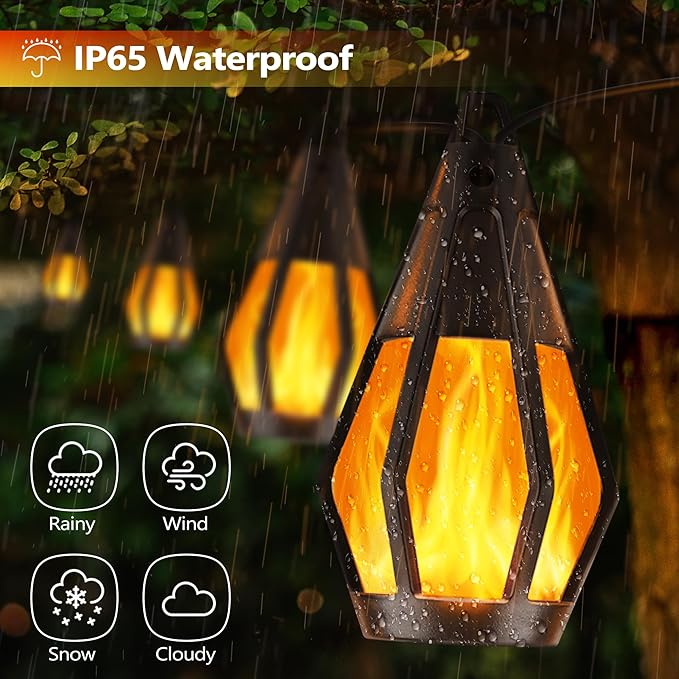 Solar String Lights for Outside, 33Ft Solar Patio Light with 15 Flickering Flame Light Bulbs, Waterproof Warm White Solar Powered Outdoor Lights for Garden Yard Patio Gazebo Bistro Cafe Party Decor