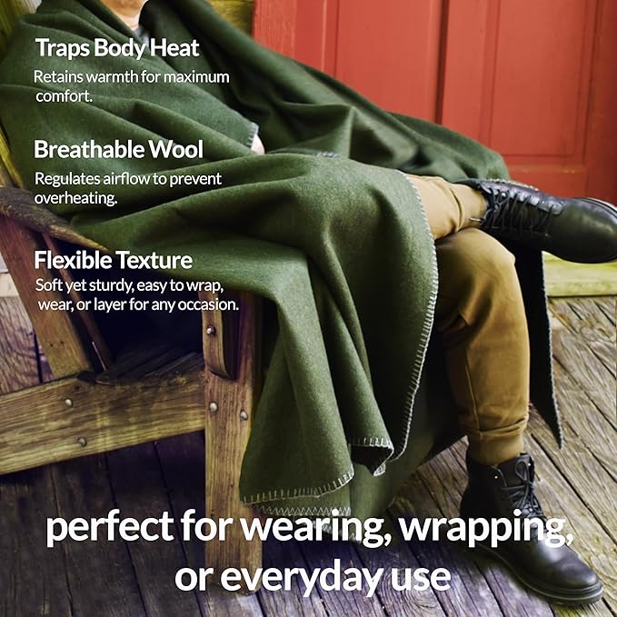 Military Style Wool Blanket – Cushioned, Breathable, Durable, Warm & Washable – Double-Stitched Border – Great for Camping, Outdoor, First Aid, Travel, Car – Fire Retardant – 64"x90" 4.7 lb (Charcoal)
