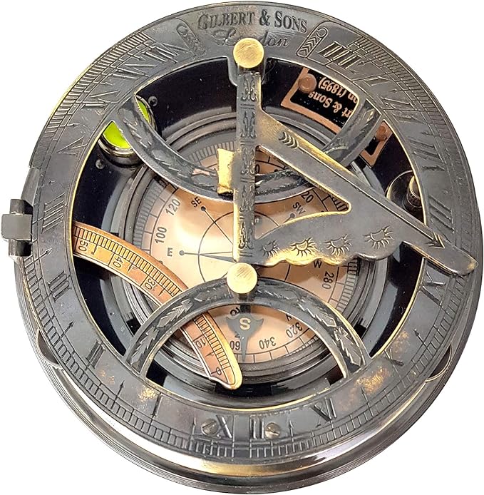 Brass Nautical - 5 inches Large Sundial Compass in Rosewood Case Top Grade Calibrated Vintage Gift