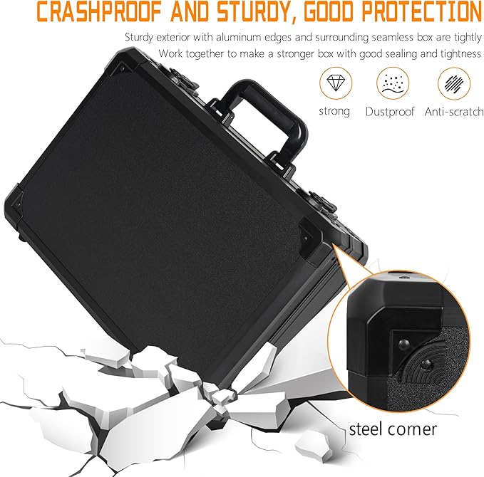 15 Inch Aluminum Carrying Case 15 X 11 X 4.3 Inch Ideal for Microphone & Camera Gear Transportation, DJ Mixer Case with Customizable Pre-Diced Foam, Black
