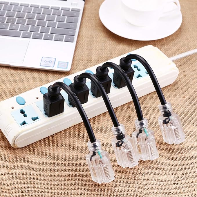 Miady Short Power Extension Cord Outlet Saver, Female Plug with Lighted End 16AWG/13A, 3 Prong (4 Pack, Black, 8 Inch)