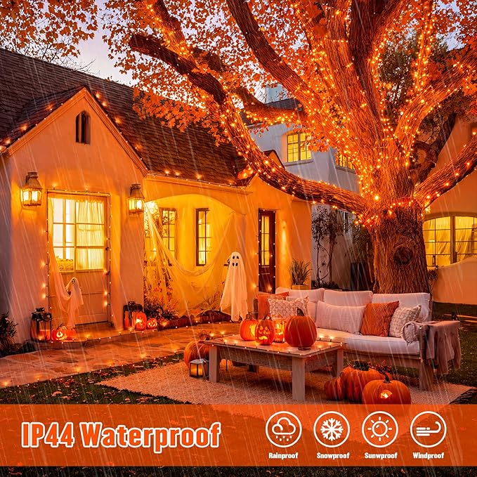 JMEXSUSS 2 Pack Solar String Lights Outdoor Waterproof, Total 66 FT 200 LED Solar Christmas Lights Outdoor, Twinkle Light for Christmas Tree Outside Garden Yard Xmas Decor, Orange