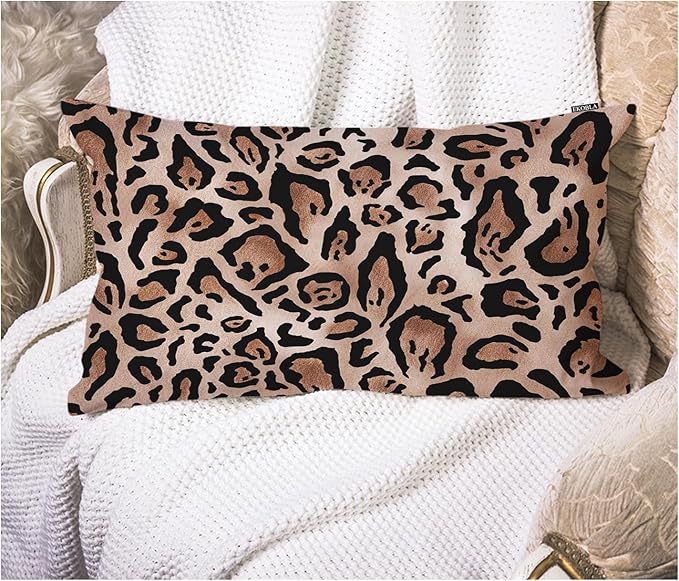 EKOBLA 12"x20" Throw Pillow Cover Leopard Skin Real Jaguar Print Abstract Brown Camouflage Waist Lumber Cotton Linen Cushion Cover Oblong Rectangle Pillowcase for Men Women Home Decoration