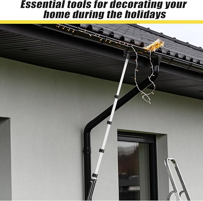 7-36 ft Telescopic Extension Pole with Utility Hook, Multi-Purpose Aluminum Pole for Painting, Dusting and New Year Window Cleaning Christmas Lights Installation Without a Ladder (Black)