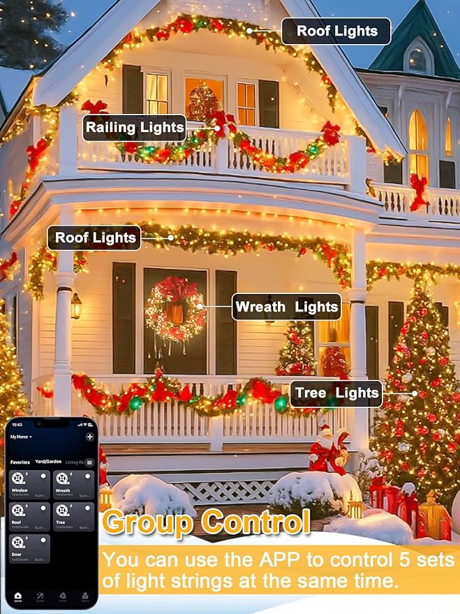 Smart Color Changing 4th of July Lights with Remote & App, 198FT 600LED Red White and Blue Twinkle Lights with Timer, RGB Patriotic Fairy String Light Waterproof Indoor Outdoor Independence Day Decor