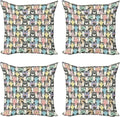 Ambesonne Funny Cartoon Throw Pillow Cushion Case Pack of 4, Theme of Playful Hipster Cats with Glasses Colorful Dotted Designed Print, Modern Accent Double-Sided Digital Printing, 18", Charcoal Grey