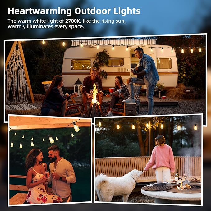 FOOMAN LED Outdoor String Lights, 200FT Outside Waterproof Patio Lights with 100+4 Shatterproof ST38 Edison Bulbs, 2700K Warm White Hanging Light, Dimmable Light for Backyard Porch Gazebo(100FT x 2)