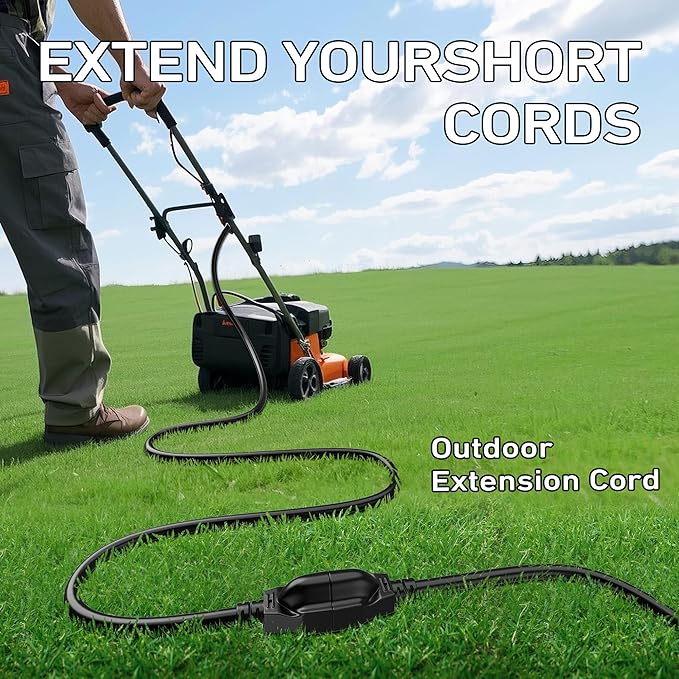 LUCKY TL Indoor Outdoor Extension Cord, 14/3 Gauge Black Long Extension Cord 50ft, Waterproof Flexible Case, Made of Pure Copper, 15A 1875W 16AWG SJTW, 3 Prong Heavy Duty Wire, ETL