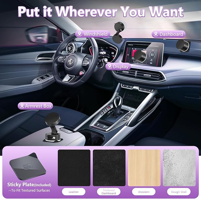 Vacuum Magnetic Phone Holder,Foldable Magnetic Suction Phone Mount,360° Rotation Car Phone Holder,Cell Phones Car Accessories,Hands-Free Phone Holders Suitable to Mirror,Gym,Kitchen (Grey)