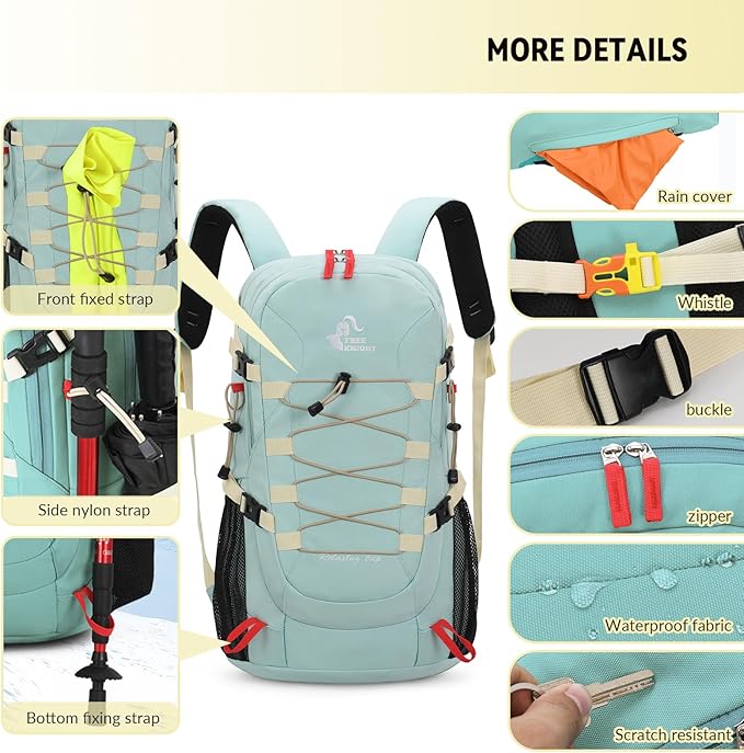 Bseash 40L Waterproof Hiking Backpack with Rain Cover, Outdoor Sport Travel Bag Daypack for Camping Climbing Skiing Cycling (Milk Green)