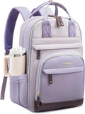 LOVEVOOK Laptop Backpack for Women with Giant Tumbler Holder,15.6 inch School College Book Bag Nurse Teacher Backpack,Work Travel Backpack Purse Laptop Computer Bag, Taro purple-Light purple-Purple