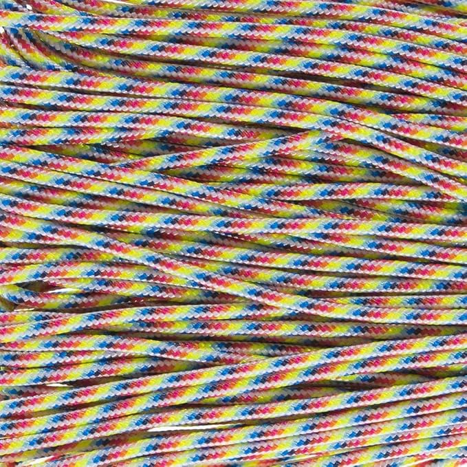 Paracord Planet 275lb Paracord – 3/32 Inch (2.38 mm) Nylon Crafting Cord with 5 Strand Inner Core – Light Stripes (50 ft)