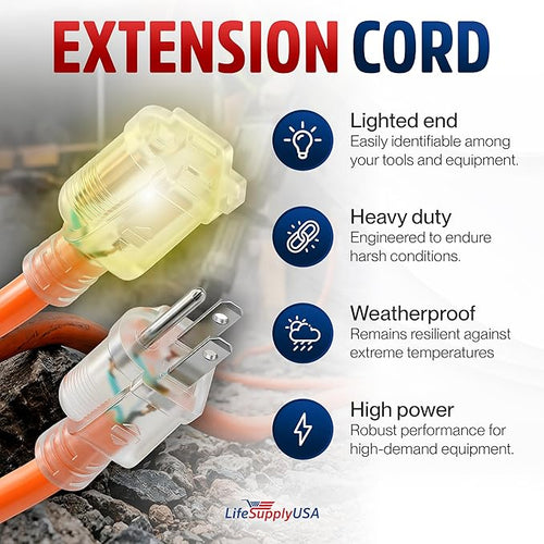 100ft Outdoor/Indoor Extension Cord 14/3 Gauge Heavy Duty 3 Prong SJTW, Waterproof, Flexible Cold-Resistant Long Power Cord,13A 125V 1625W, Orange by LifeSupplyUSA