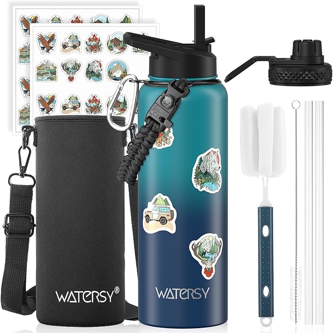 40oz Insulated Water Bottle (Cold for 48 Hrs),BPA Free&Leak Proof,Stainless Steel Water Flask,Water Jug with Straw Spout Lids for Gym,Hiking,Travel,Gradient Blue