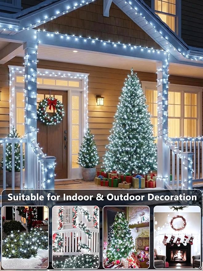 Upgraded 165FT 500 LED Christmas Outdoor Decoration Lights & Indoor, Memory Function & Timer & 8 Modes, Green Wire Waterproof String Lights for Christmas Tree Holiday Party Garden Decor (Cool White)