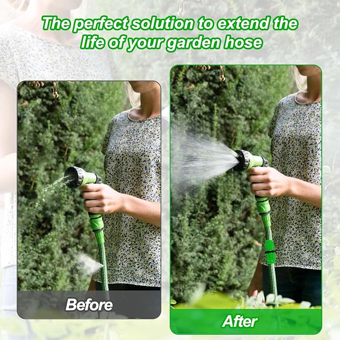 Vodolo Expandable Garden Hose Repair Kit,4 PCS Dual-Channel Hose Female Male Connectors Accessories with Metal Clamp Compatible with Pocket Hose Fit for 3/4" or 5/8" Garden Hose Fitting