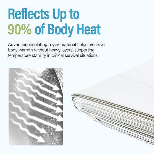 Ever Ready First Aid Mylar Rescue Blanket, Large Silver Thermal Sheet for Emergency and Survival, 54” x 84”