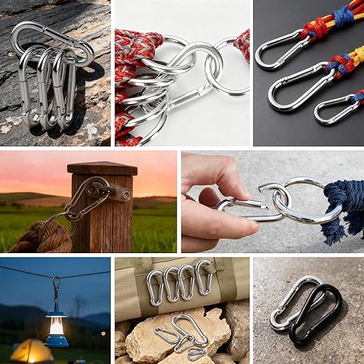 50Pack M5 Spring Snap Hooks Carabiner, 3/16" Heavy Duty Carabiner Clips Chain Quick Links Spring Safety Hook Connector for Dog Leash Backpack Hiking Fishing Bag Outdoor Travel
