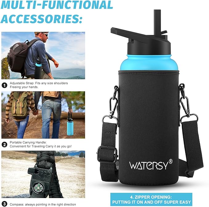 32oz Insulated Water Bottle (Cold for 48 Hrs),BPA Free&Leak Proof,Stainless Steel Water Flask,Water Jug with Straw Spout Lids for Gym,Hiking,Travel,Sky Blue