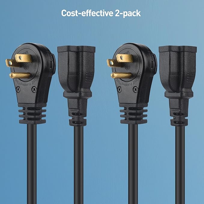 [ETL Listed] Cable Matters 2-Pack 16 AWG 360° Rotating Flat Plug Extension Cord - 3ft, 13A/1625W, Low Profile 3 Prong Power Extension Cords, NEMA 5-15P to NEMA 5-15R, Black