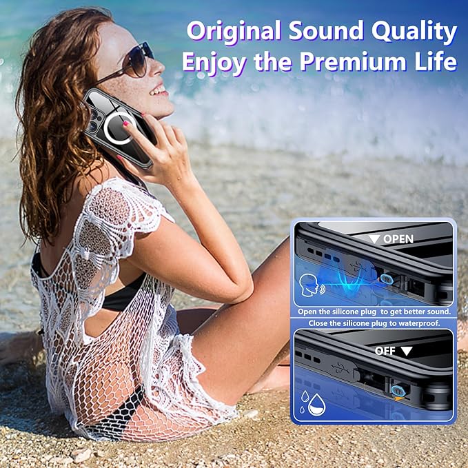 Temdan Compatible with iPhone 14 Pro Max Case Waterproof, Built-in Screen & Camera Protector IP68 Underwater Full Body 14FT Military Dropproof Shockproof Phone Case 6.7"-Black/Clear-Mag