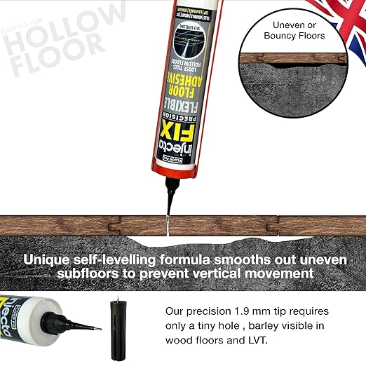 Floor-Fix Pro The Original Adhesive - Extra Strength - Fix Loose & Hollow Tiles, Repair Squeaky Wood Floor - All in One 5/64” Patented Stainless Steel Injection Tip + Anti Clog Cap (4)