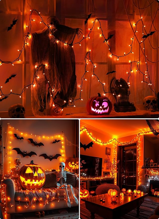 2 Pack Orange Halloween Mini Lights, 13 Feet 50 Count Totally 100 Count Incandescent Bulb Mini String Lights, Connectable Halloween Light for Haunted House Ghost Party Holiday Window Indoor Decoration
